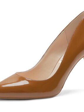 Women's Brown Patent Pump Shoes 3.5" High Heels Pointy Toe Stiletto Pumps